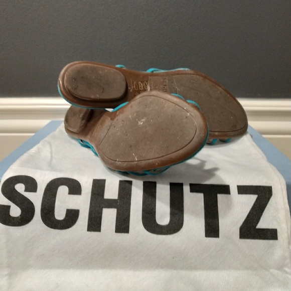 Schutz Nuray Suede Slide in Turquoise - Picture 8 of 8